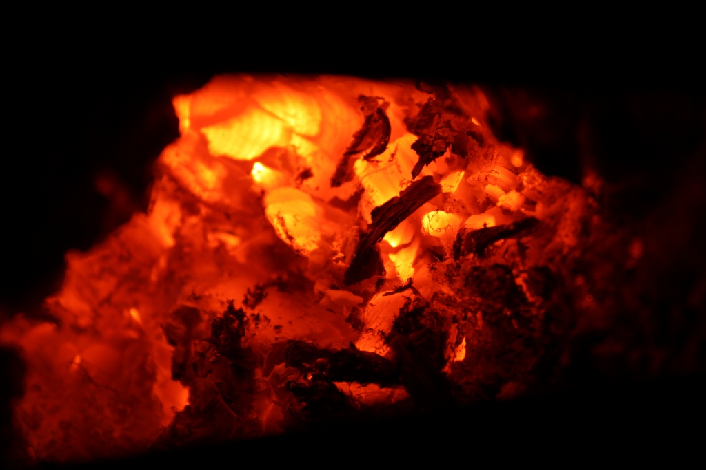 Red hot glowing coals